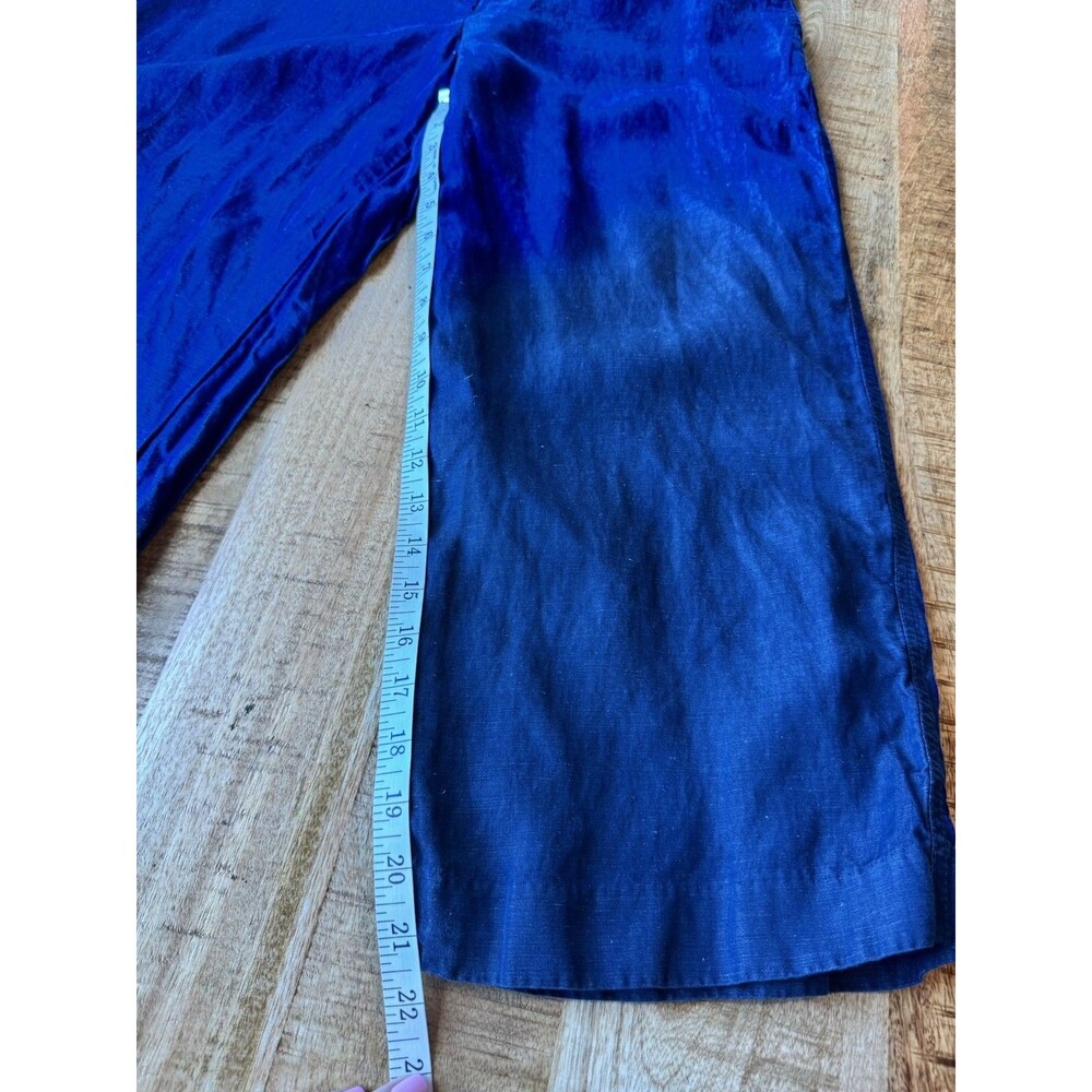 Ann Taylor Women's Blue Chambray Linen Crop Pants High Rise Pockets 12 Petite - Picture 12 of 13